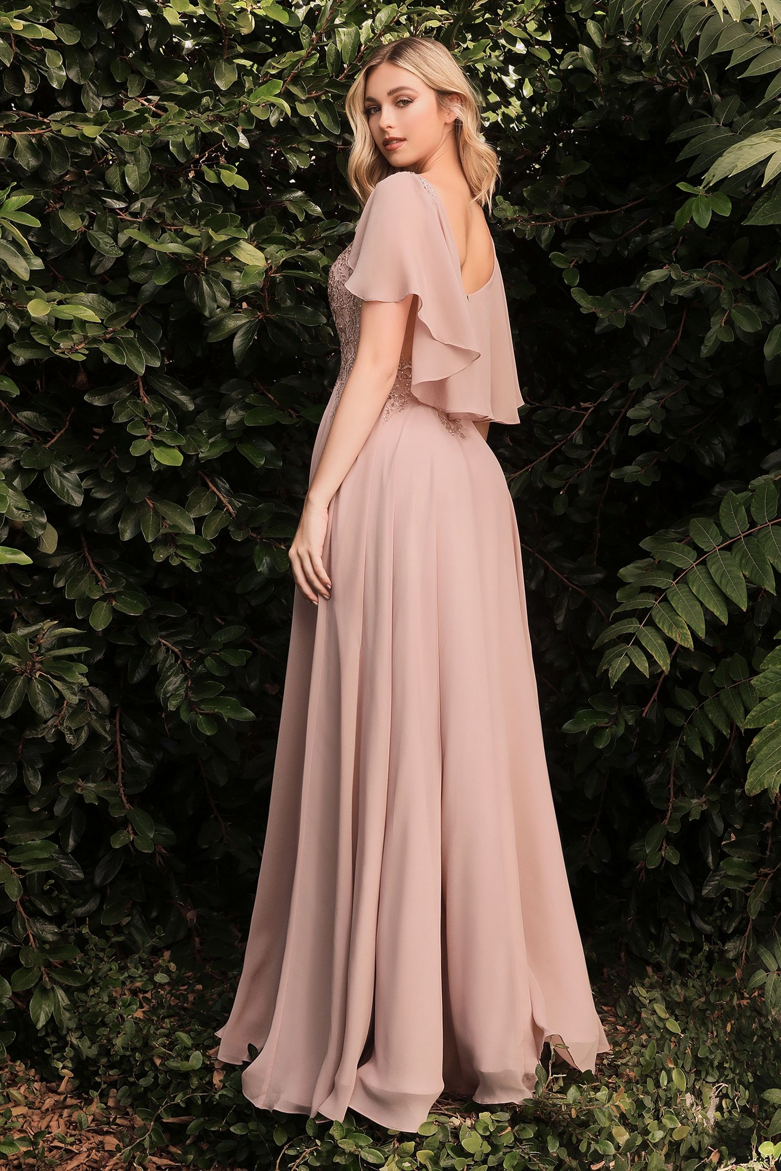 Chiffon A-Line Gown w/Caplet-smcdress