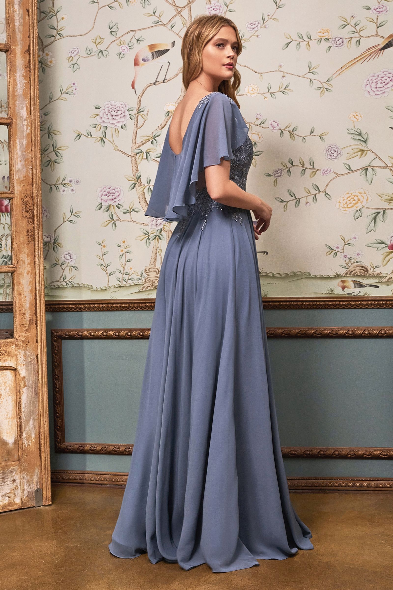 Chiffon A-Line Gown w/Caplet-smcdress