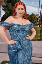 Glitter Print Off-Shoulder Gown-smcdress