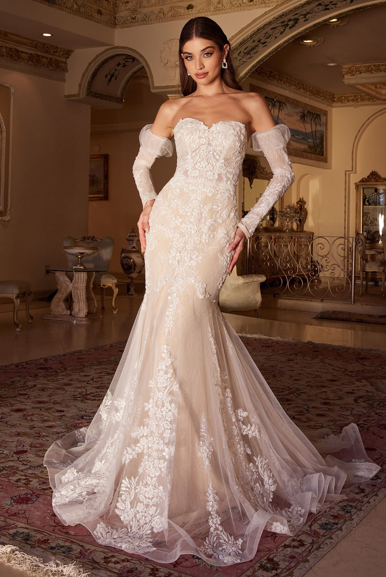 Bridal dress with removable sleeves