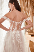 Floral off-shoulder A-line bridal gown-smcdress