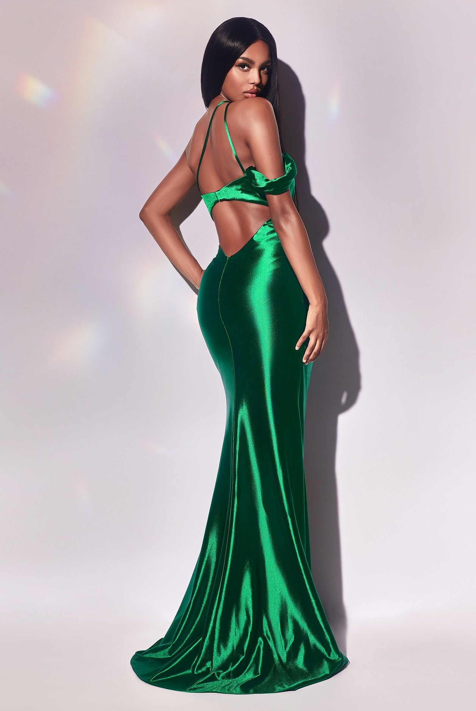 Fitted satin gown, asymmetric-smcdress
