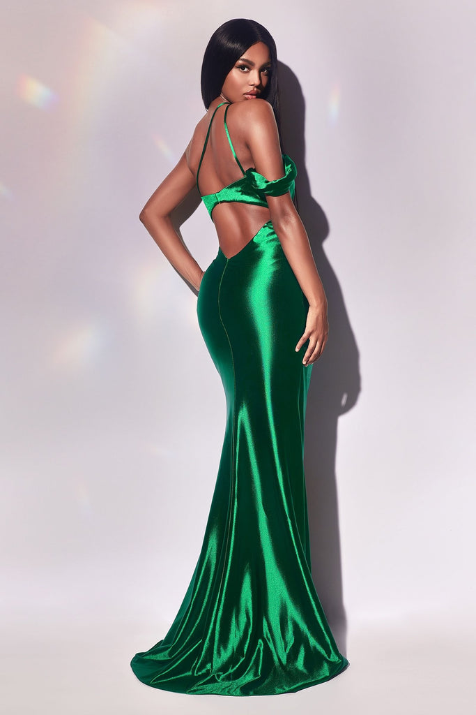 Fitted satin gown, asymmetric-smcdress
